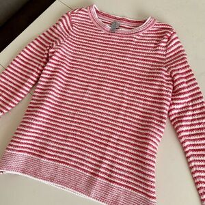 Tristan Red & White Striped Crewneck Sweater Textured Knit Coastal Grandmacore